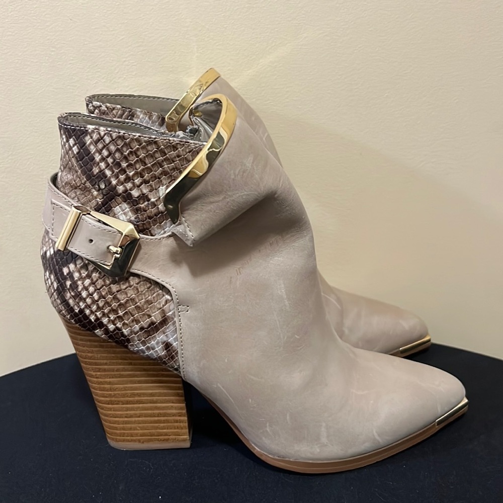 Aldo Tan Snakeskin Leather Chunky Heel Booties